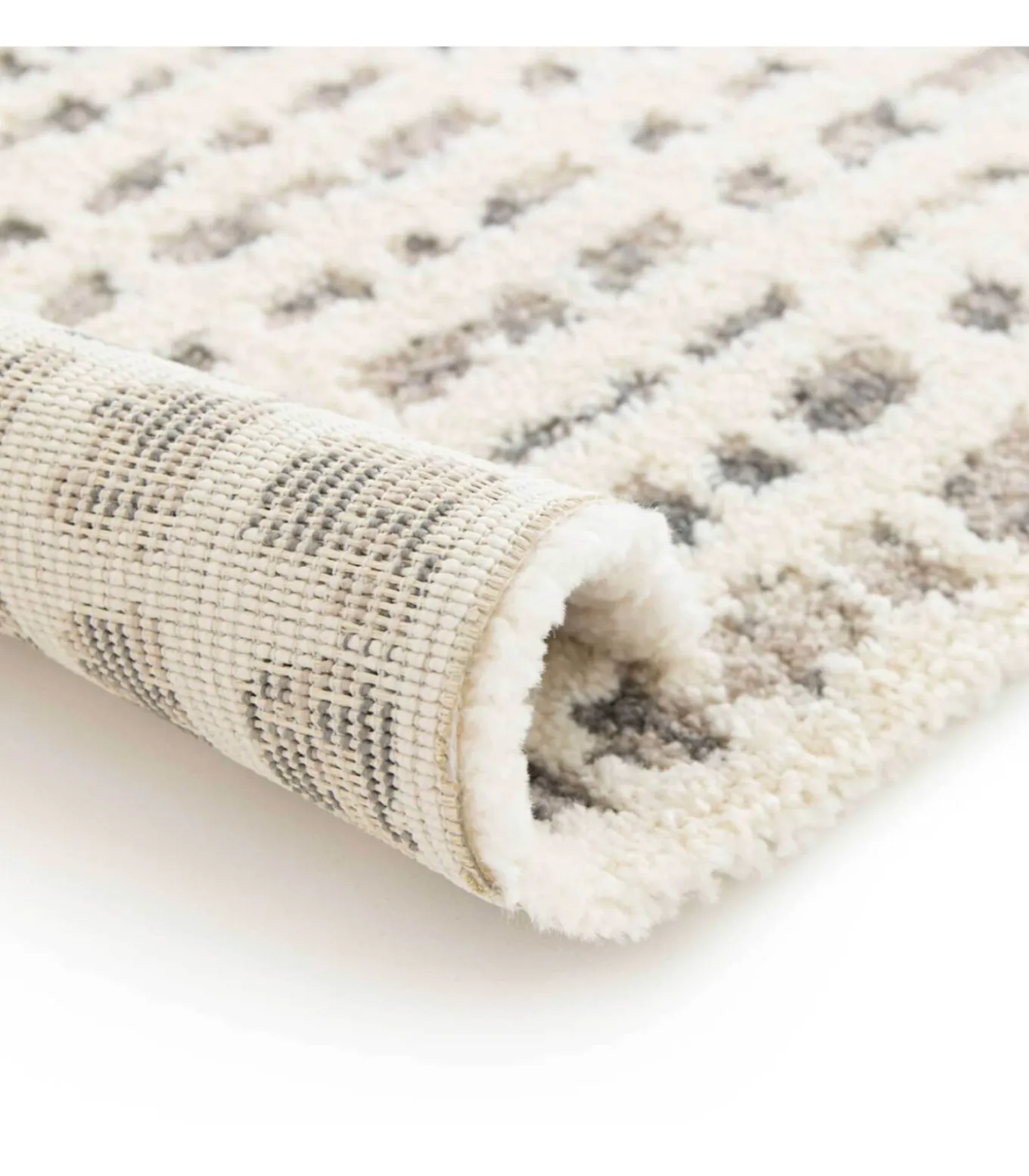 Laagpolig vloerkleed met ecru vierkant patroon 120 x 170 cm