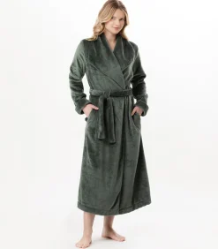 Lange badjas met overslag van flanellen badstof ESSENTIEL 169