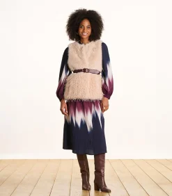 Lange jurk blauw en pruim tie & dye print