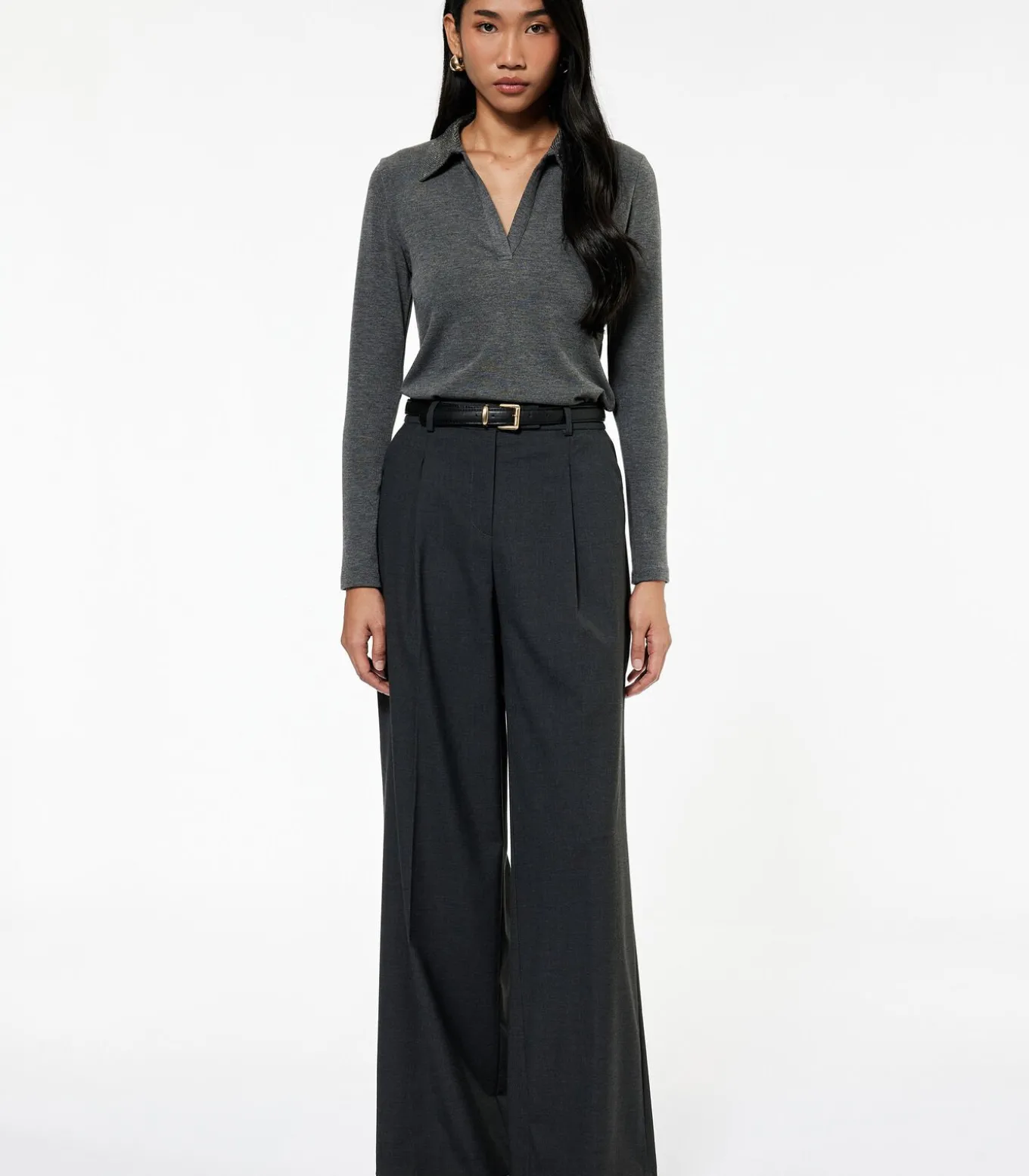 Lange mouwen polo zwarte dames top met steendetails