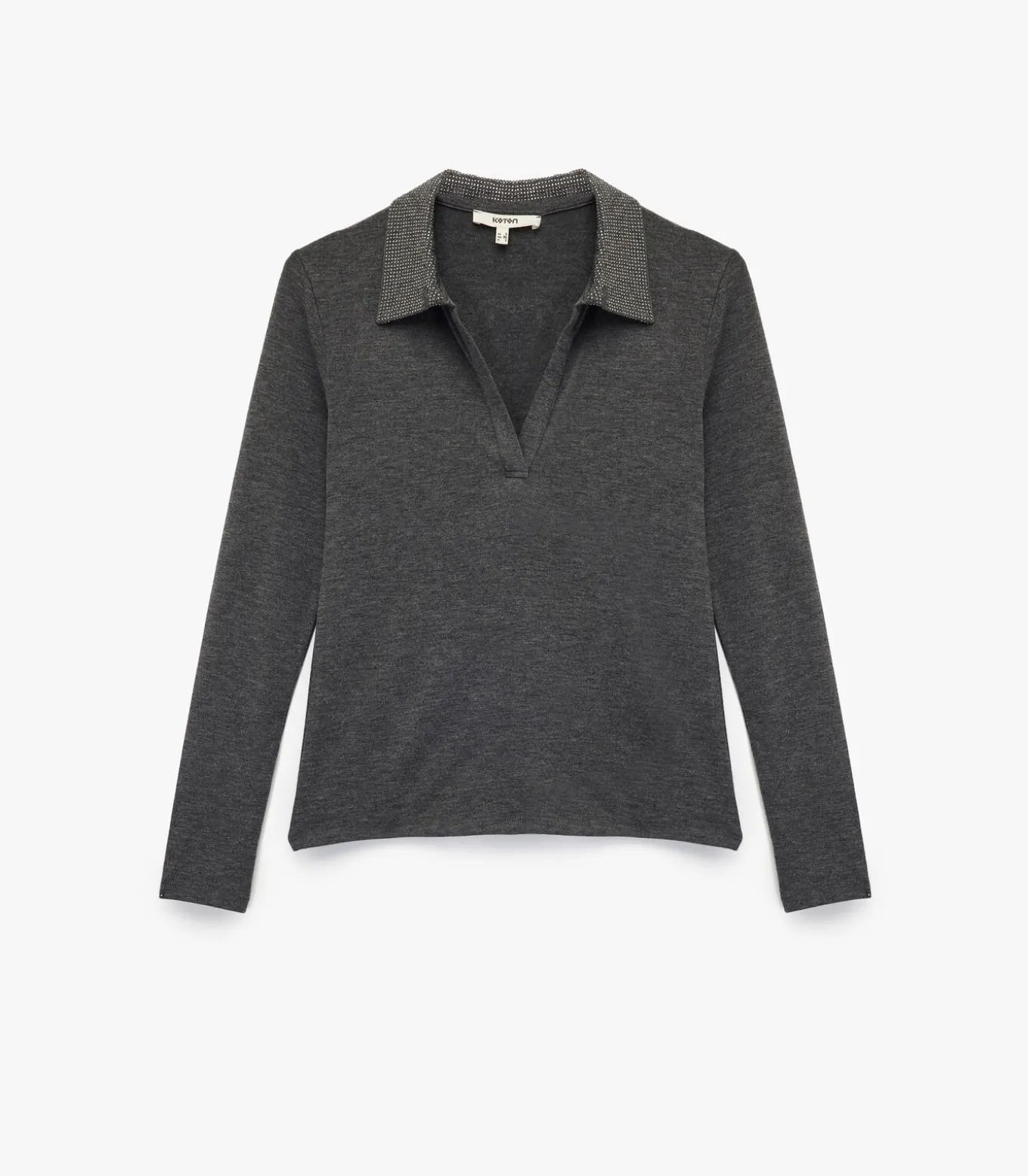 Lange mouwen polo zwarte dames top met steendetails