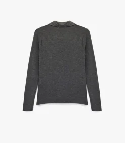 Lange mouwen polo zwarte dames top met steendetails