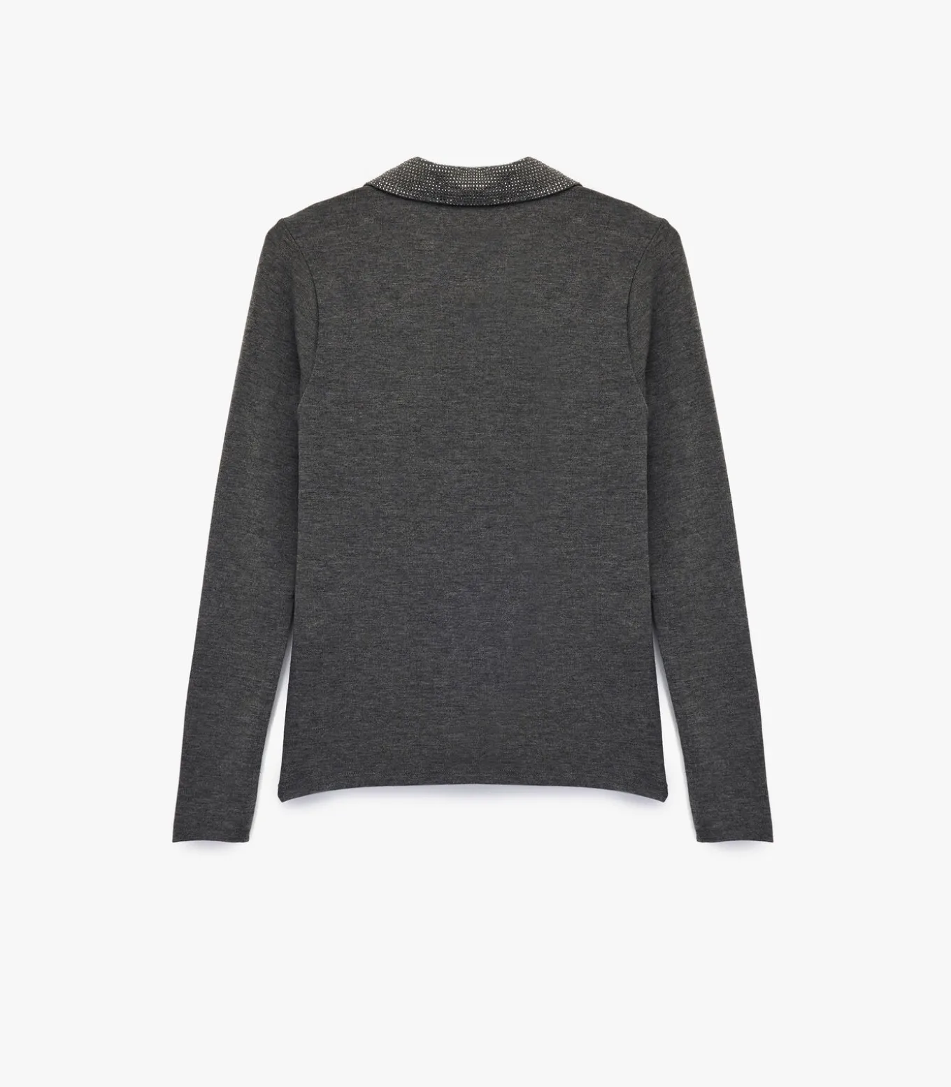 Lange mouwen polo zwarte dames top met steendetails