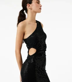 Lange Mouwloze Avondjurk Pailletten Enkele Schouder