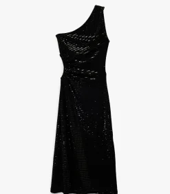 Lange Mouwloze Avondjurk Pailletten Enkele Schouder