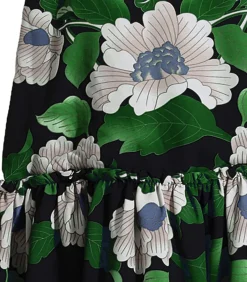 Lange rok met bloemenprint en grote volants