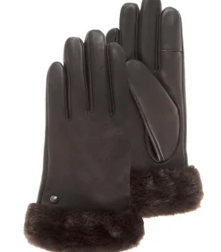 Leren dameshandschoenen met bontrand Bruin