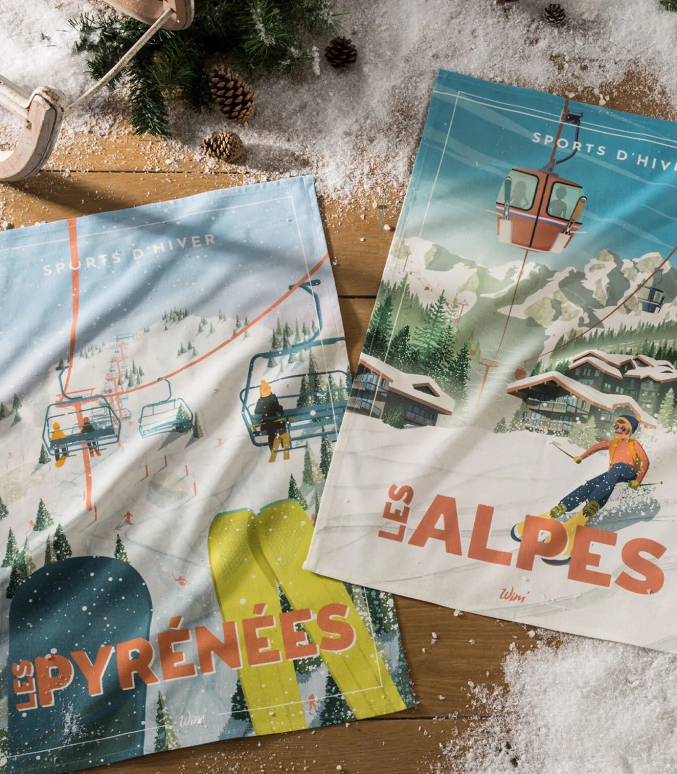 Les Alpes et les Pyrénées - Set van 2 katoenen theedoeken met print