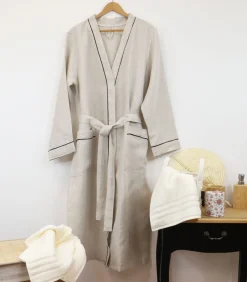 Linnen badjas in ecru linnen 4xl