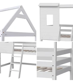 Lit cabane mezzanine pour enfant 190x90cm blanc MARGOT