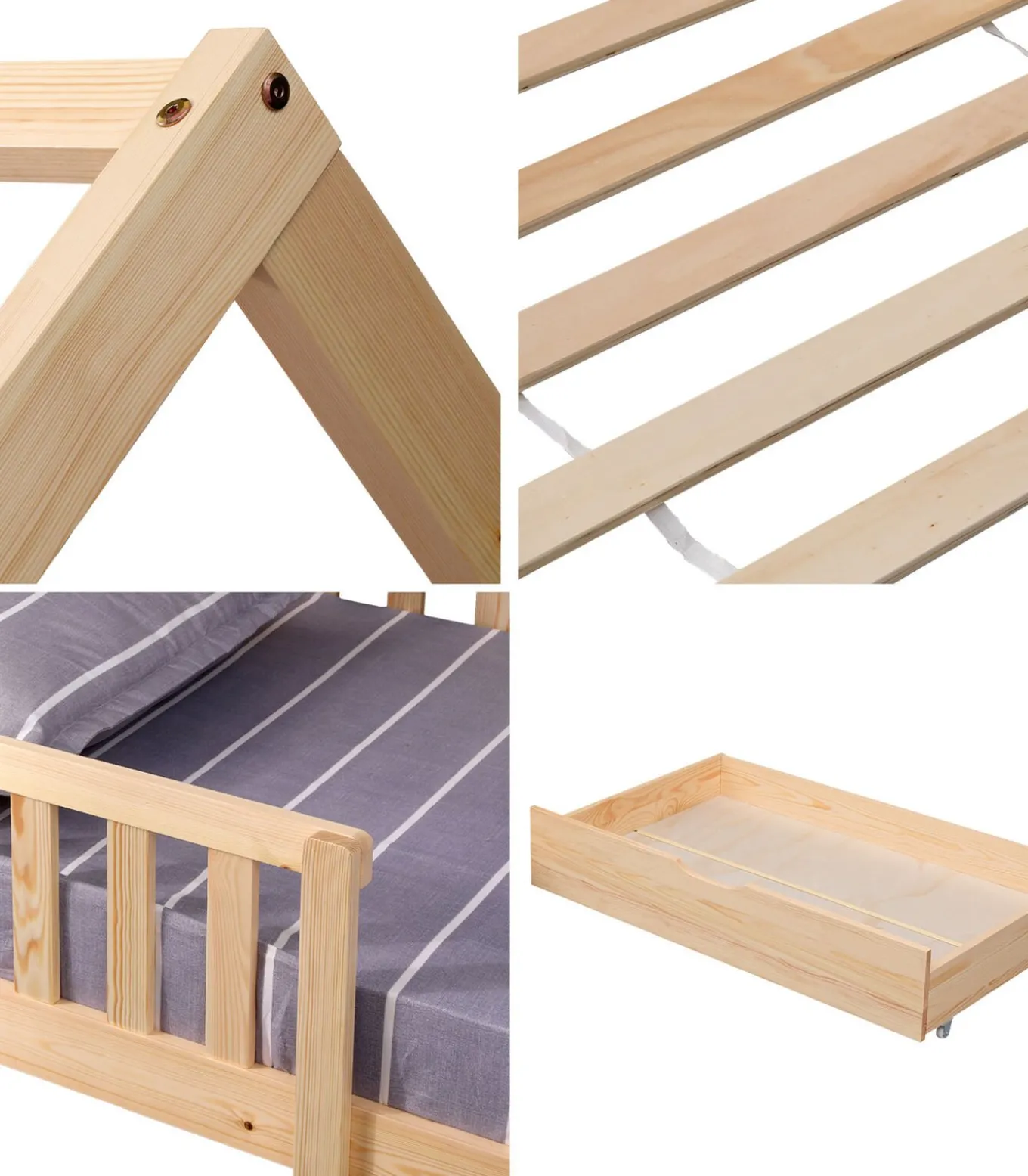 Lit cabane pour enfant 190x90cm en bois avec tiroirs MARCEAU