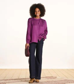 Losse paarse satijnen blouse