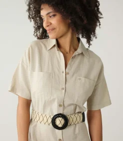 LYSADE - Tweekleurige geometrisch gevlochten riem met decoratieve gesp