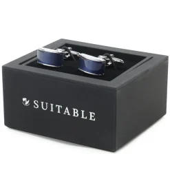 Manchetknoop Rechthoek Blauw Zilver