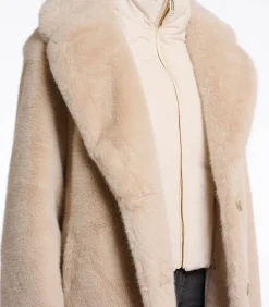 Mantel van imitatiebont met enkele borst en afneembare kraag Licht haver 36