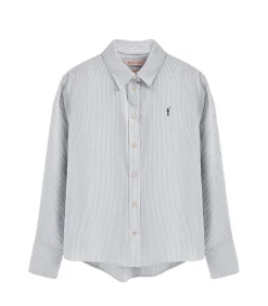 Marineblauw gestreept hemd met relaxed fit en Rigby Go-logo