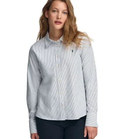 Marineblauw gestreept hemd met relaxed fit en Rigby Go-logo