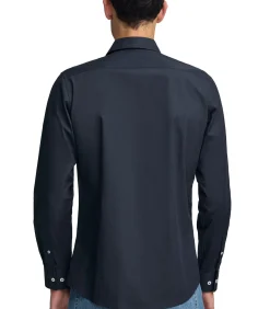 Marineblauw hemd met slim fit, Italiaanse kraag en Polo Club-logo