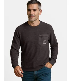 Marineblauw heren T-shirt met lange mouwen en borstzakje