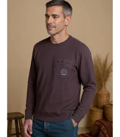 Marineblauw heren T-shirt met lange mouwen en borstzakje