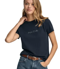 Marineblauw T-shirt met korte mouwen en glinsterend Polo Club-detail