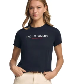Marineblauw T-shirt met korte mouwen en Polo Club-opdruk Established 2012