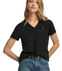 Marineblauw T-shirt met V-hals en Rigby Go Gold-logo