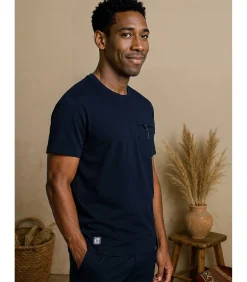 Marineblauw T-shirt voor heren met borstzakje