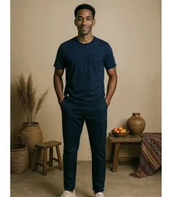 Marineblauw T-shirt voor heren met borstzakje