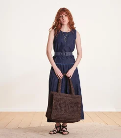 Marineblauwe elastische riem van textiel