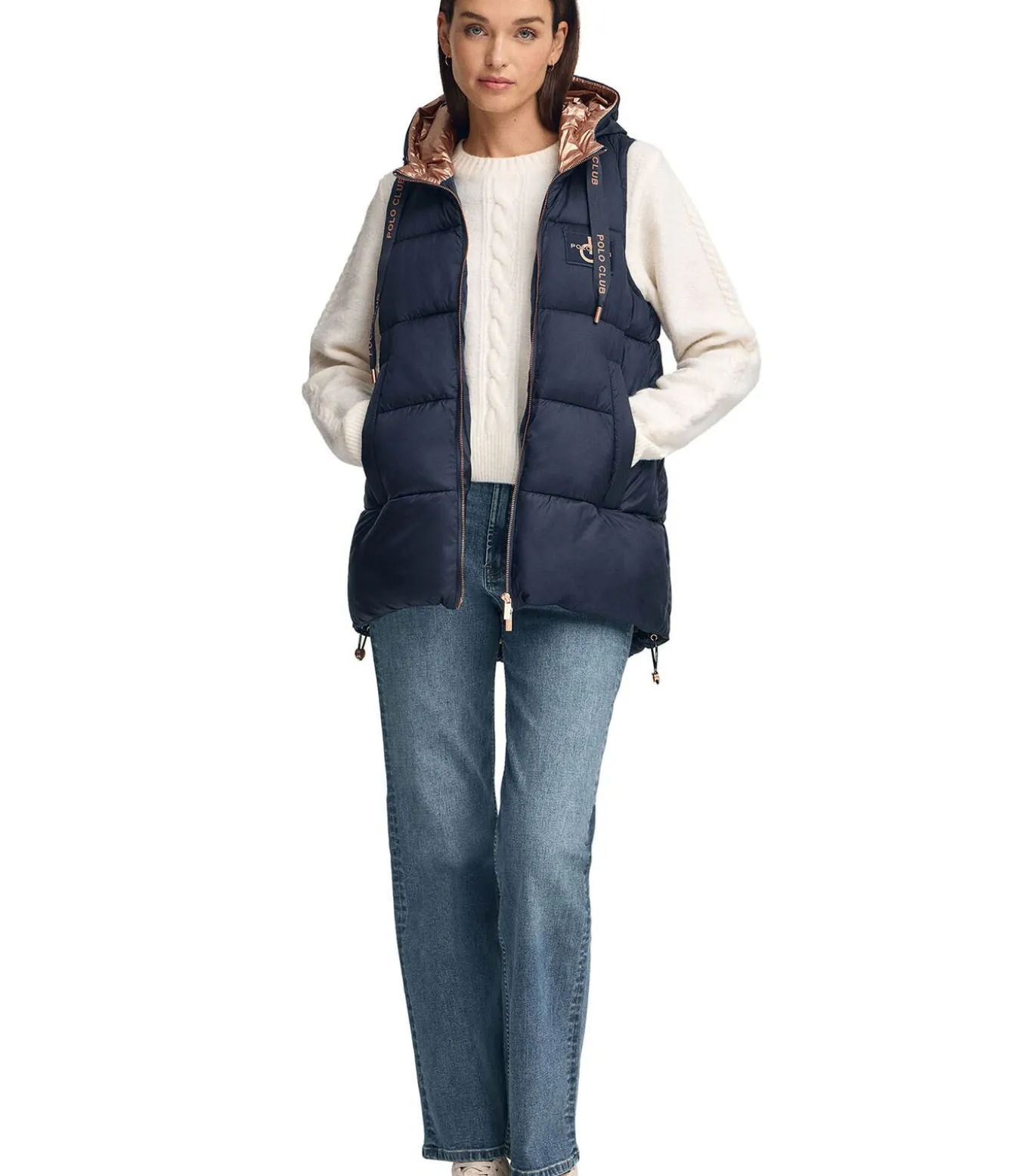 Marineblauwe gewatteerde bodywarmer met Polo Club-logo