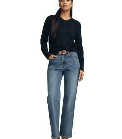 Marineblauwe trui van wolmix met knopen op de mouwboorden en parelmoeren Polo Club-knoop