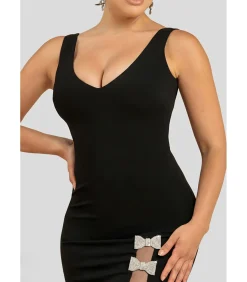 Maxi-jurk “Diamante Brooch Thigh Split Mermaid Maxi Dress”