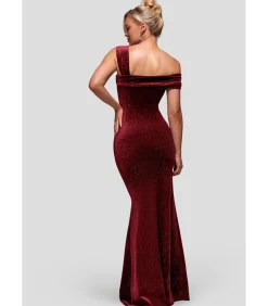 Maxi-jurk “Glitter Polka Dot Velvet One Shoulder Maxi Dress”