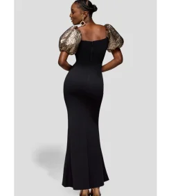 Maxi-jurk “Jacquard Puff Sleeve Sweetheart Scuba Maxi Dress”