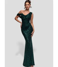 Maxi-jurk “Sequin Cowl One Shoulder Maxi Dress”