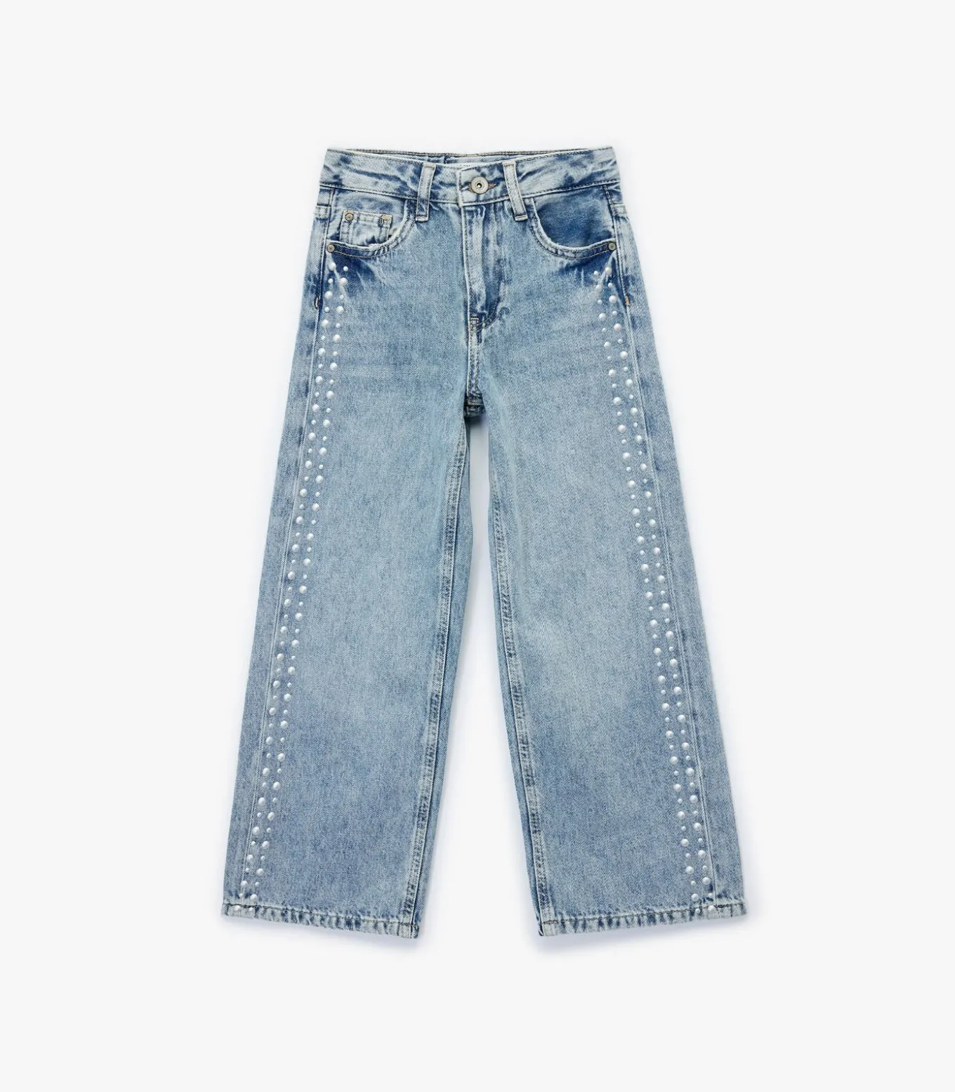 Meisjes Spijkerbroek Brede Pijpen Katoen Studs