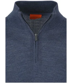 Merino Half Zip Trui Denim Blauw