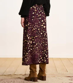 Midi rok met knopen in bordeaux met print