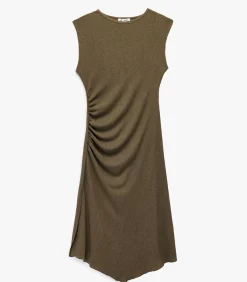 Midi-jurk Asymmetrisch Mouwloos Plissé Groen