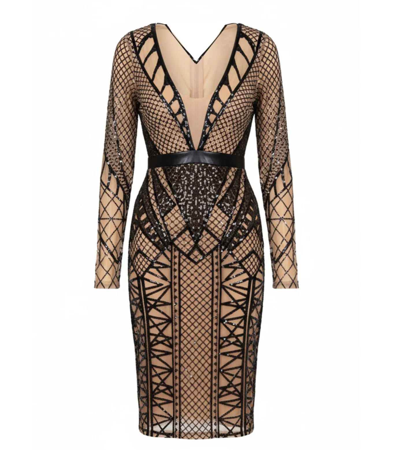 Midi-jurk “Geometric Sequin Plunge Midi”