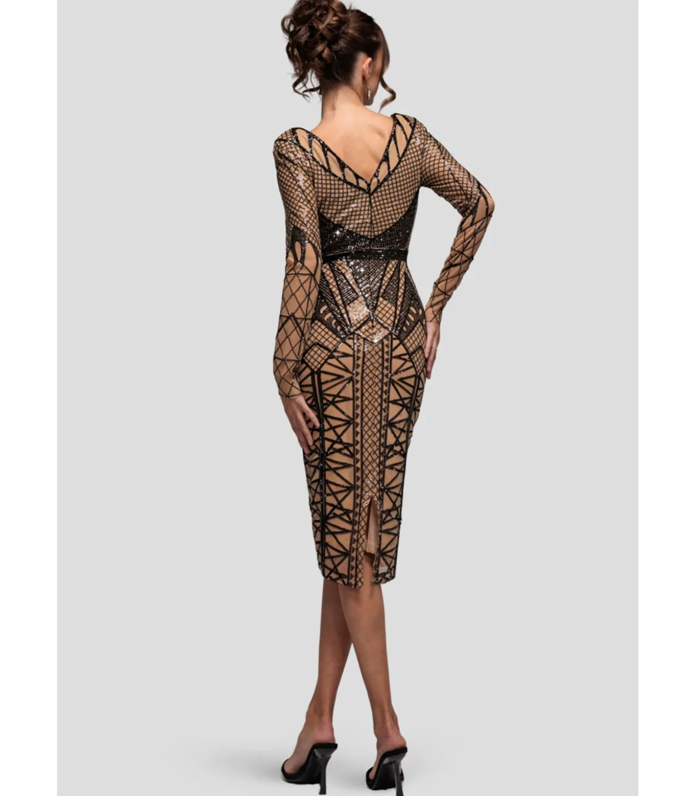 Midi-jurk “Geometric Sequin Plunge Midi”