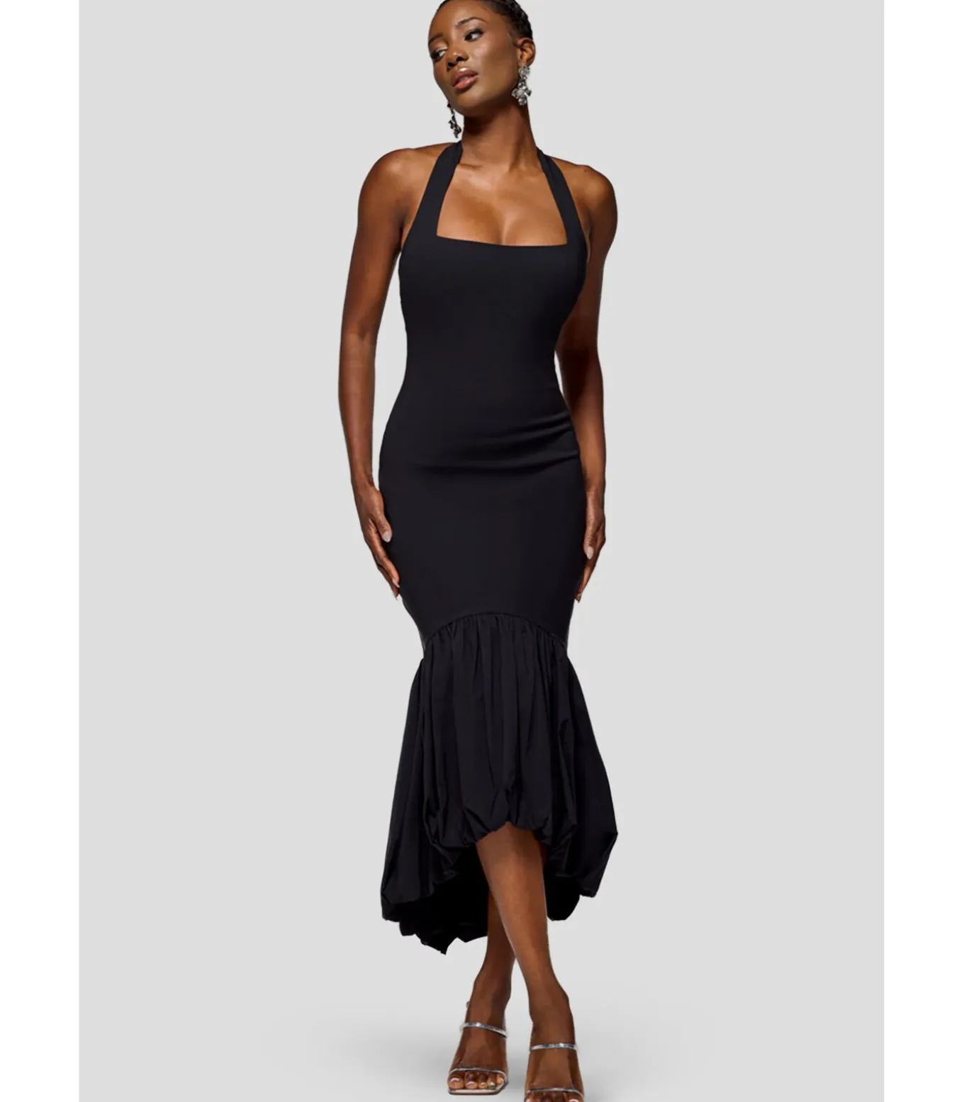 Midi-jurk “Halter Neck Puff Hem Mermaid Midaxi Dress”