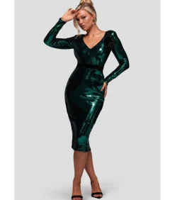 Midi-jurk “Liquid Sequin Midi With Corsage”