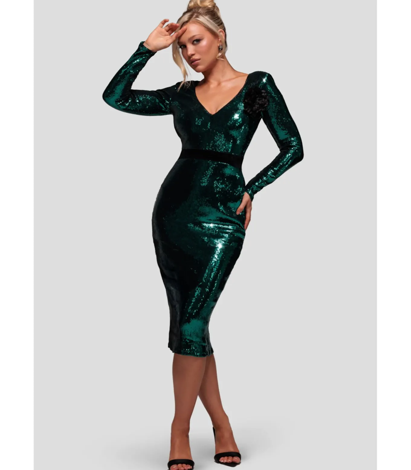 Midi-jurk “Liquid Sequin Midi With Corsage”