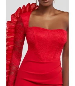 Midi-jurk “One Shoulder Organza Fan Detail Lace Bodice Midi Dress”