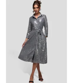 Midi-jurk “Sequin Skater Shirt Dress”