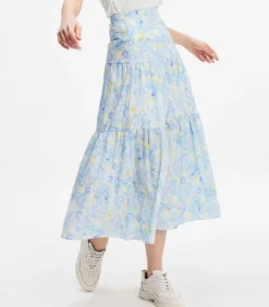 Midi-rok met gelaagd paneel en bloemenprint