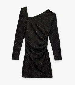 Mini-jurk Asymmetrische Halslijn Lange Mouwen Strass