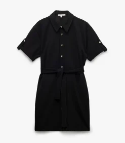 Mini-jurk Polo Kraag Korte Mouwen Zwarte Knoopsluiting